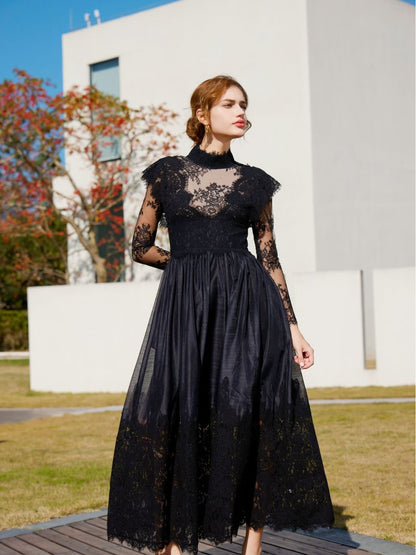 Long Sleeve Lace Half Turtleneck Dress