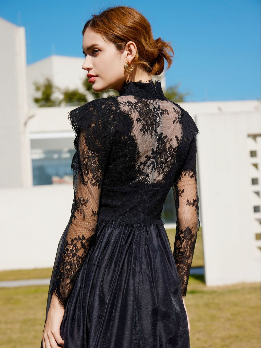 Long Sleeve Lace Half Turtleneck Dress