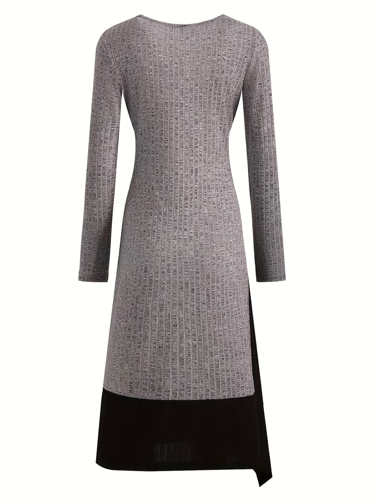 Long Sleeve Ribbed Knit Dress with Asymmetrical Neckline