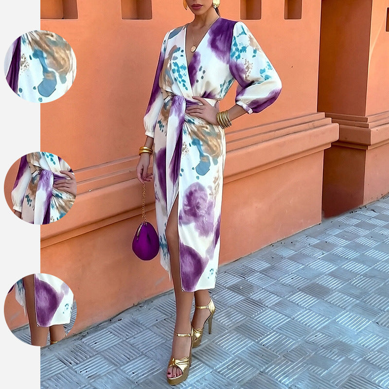 Long Sleeve Shirt and Slit Skirt Set