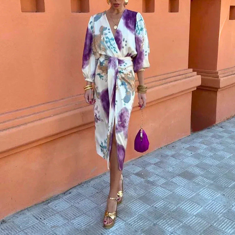 Long Sleeve Shirt and Slit Skirt Set