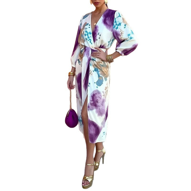 Long Sleeve Shirt and Slit Skirt Set