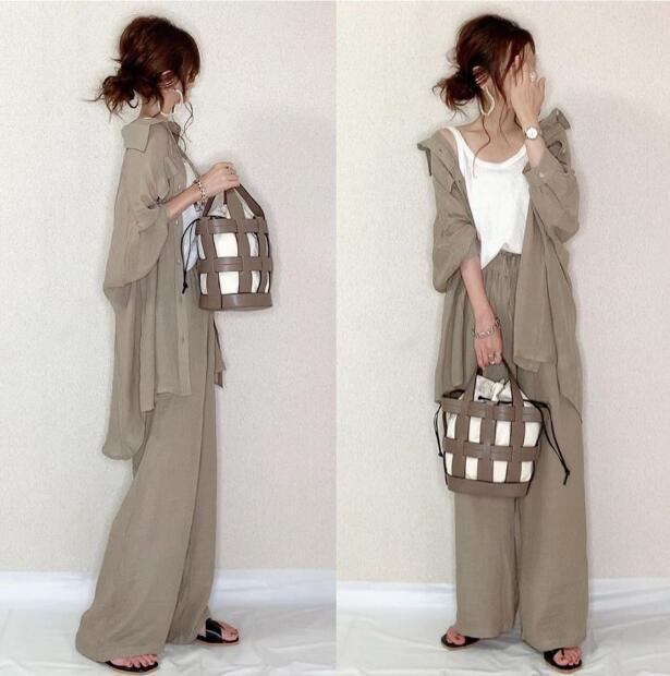 long sleeve shirt wide leg pants suit