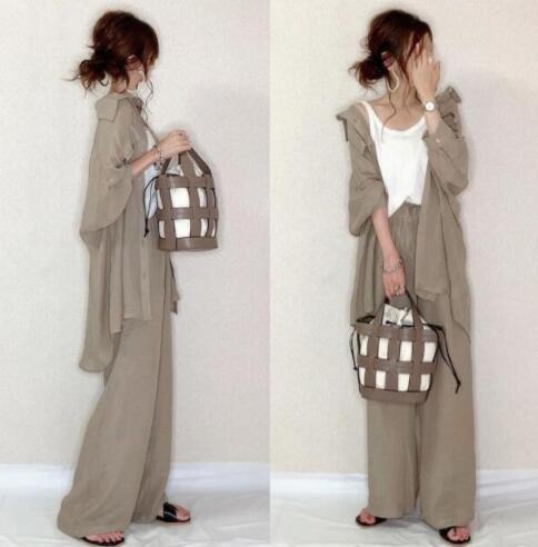 long sleeve shirt wide leg pants suit