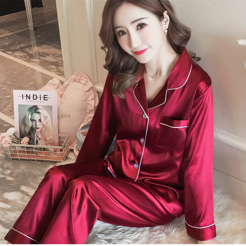 Long Sleeve Simulated Silk Pajama Set
