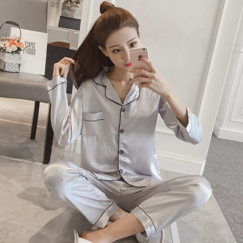 Long Sleeve Simulated Silk Pajama Set