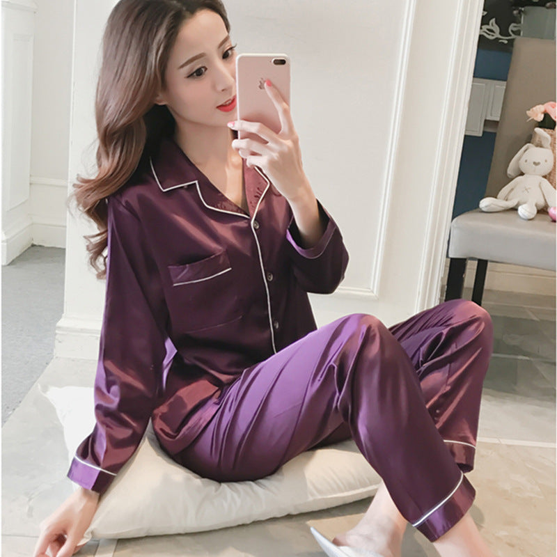 Long Sleeve Simulated Silk Pajama Set