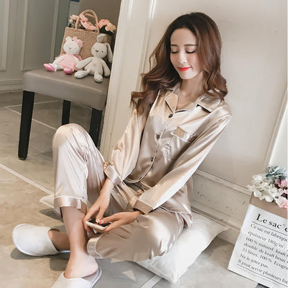 Long Sleeve Simulated Silk Pajama Set