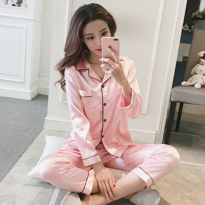 Long Sleeve Simulated Silk Pajama Set