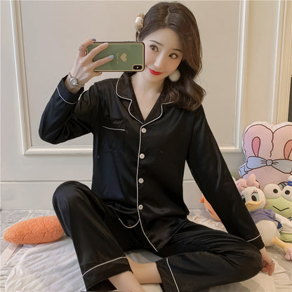 Long Sleeve Simulated Silk Pajama Set