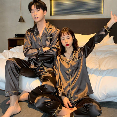 Long Sleeve Simulated Silk Pajama Set