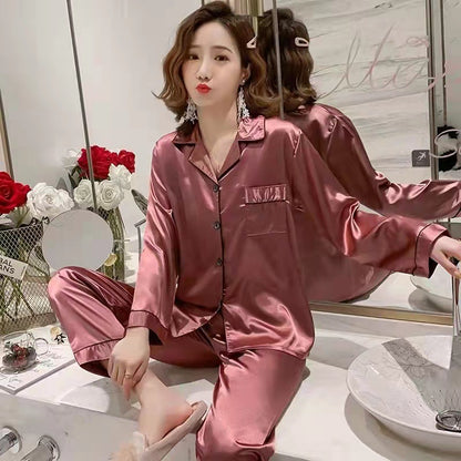 Long Sleeve Simulated Silk Pajama Set
