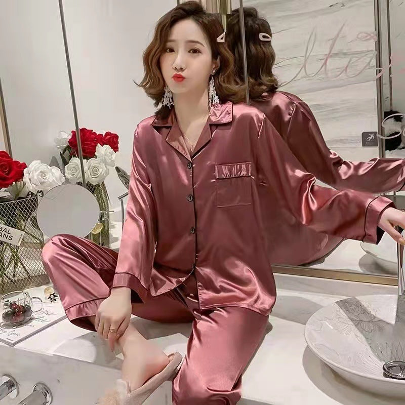 Long Sleeve Simulated Silk Pajama Set