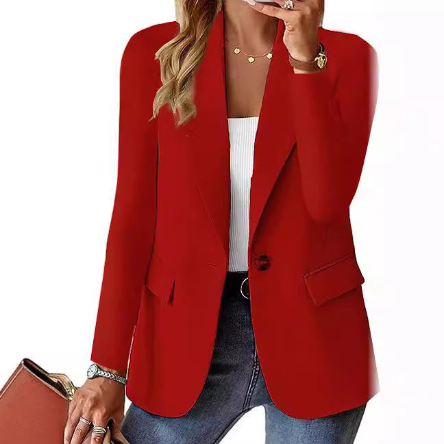 Long Sleeve Solid Color Blazer Cardigan for Women