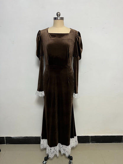 Long Sleeve Square Neck Velvet Dress