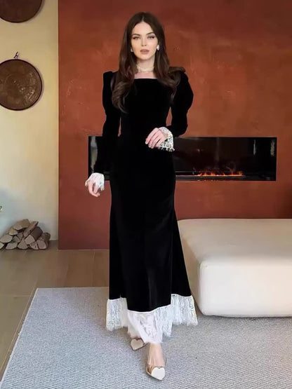 Long Sleeve Square Neck Velvet Dress