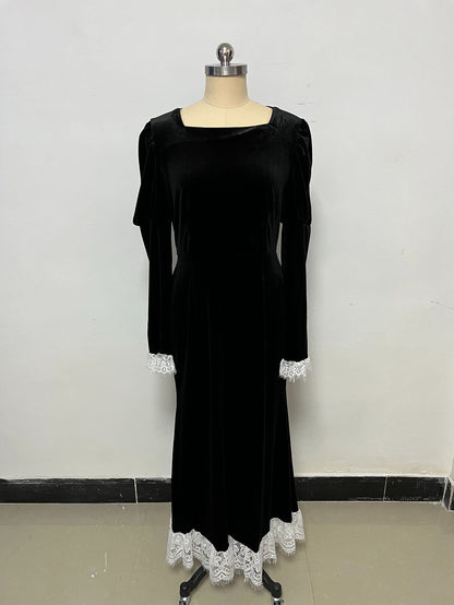 Long Sleeve Square Neck Velvet Dress