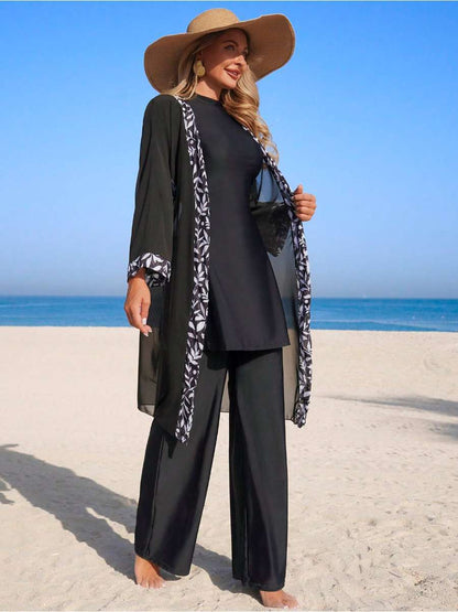 Long Sleeve Swimsuit Dress with Lace-Up Waist