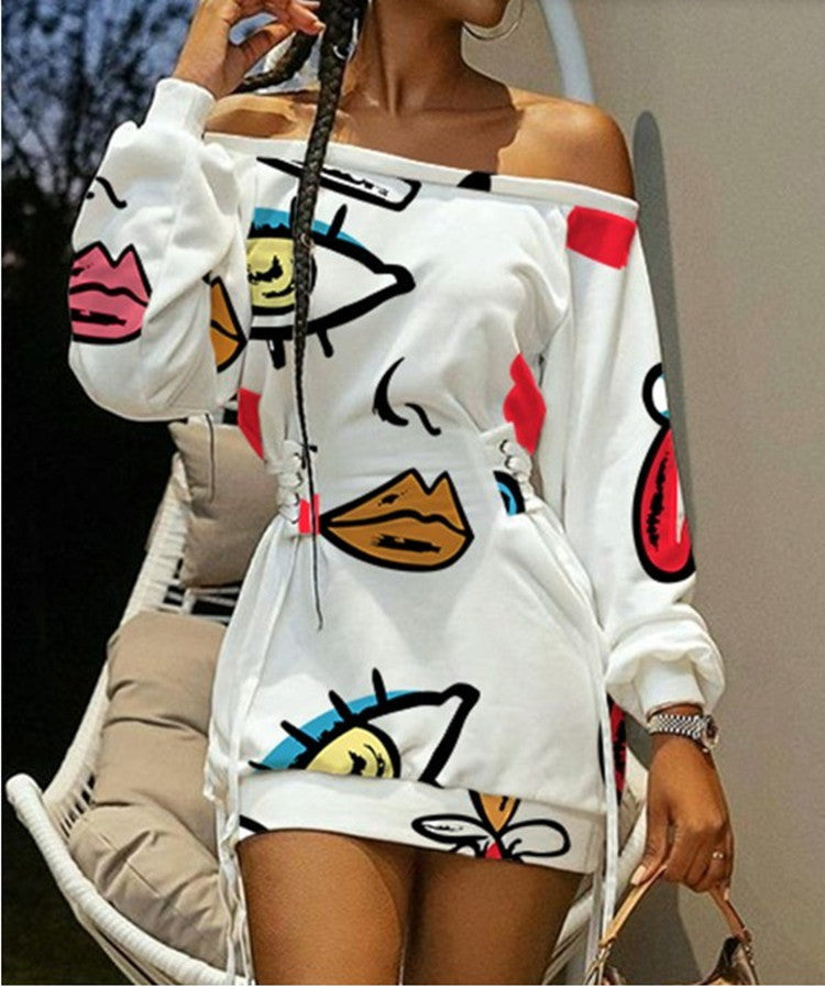 Long Sleeve Tie-Dye Print Loose Dress