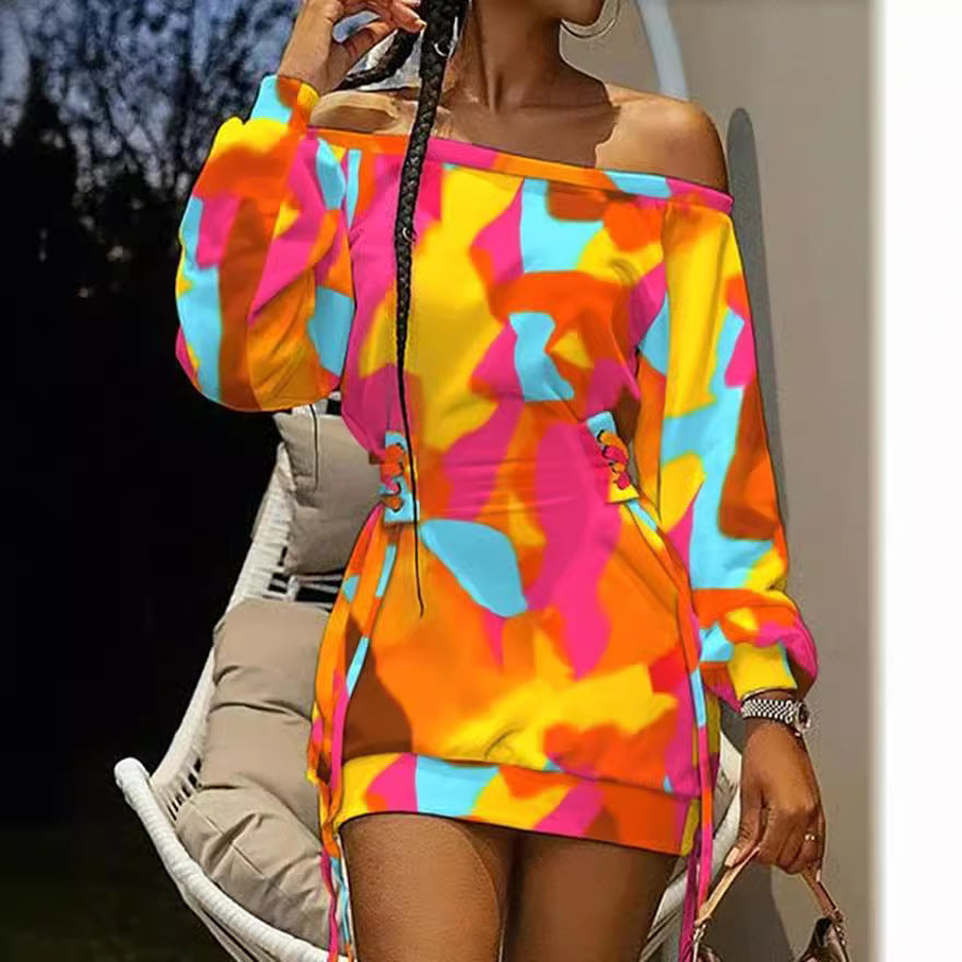 Long Sleeve Tie-Dye Print Loose Dress