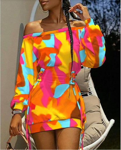 Long Sleeve Tie-Dye Print Loose Dress