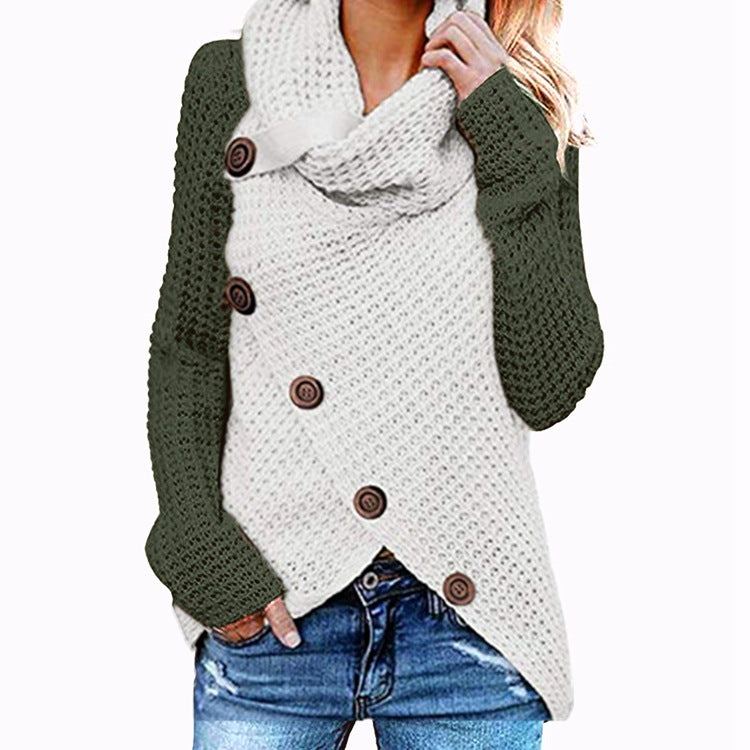 Long-Sleeve Turtleneck Knitwear with Buttons