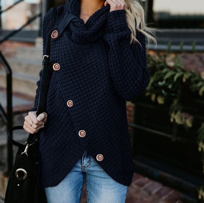 Long-Sleeve Turtleneck Knitwear with Buttons