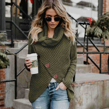 Long-Sleeve Turtleneck Knitwear with Buttons