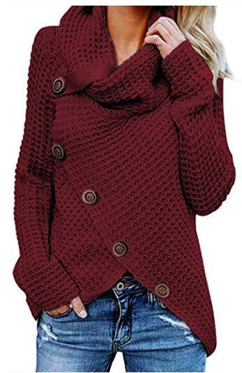 Long-Sleeve Turtleneck Knitwear with Buttons