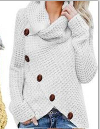 Long-Sleeve Turtleneck Knitwear with Buttons