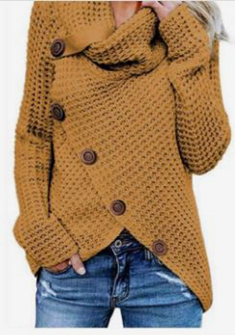 Long-Sleeve Turtleneck Knitwear with Buttons