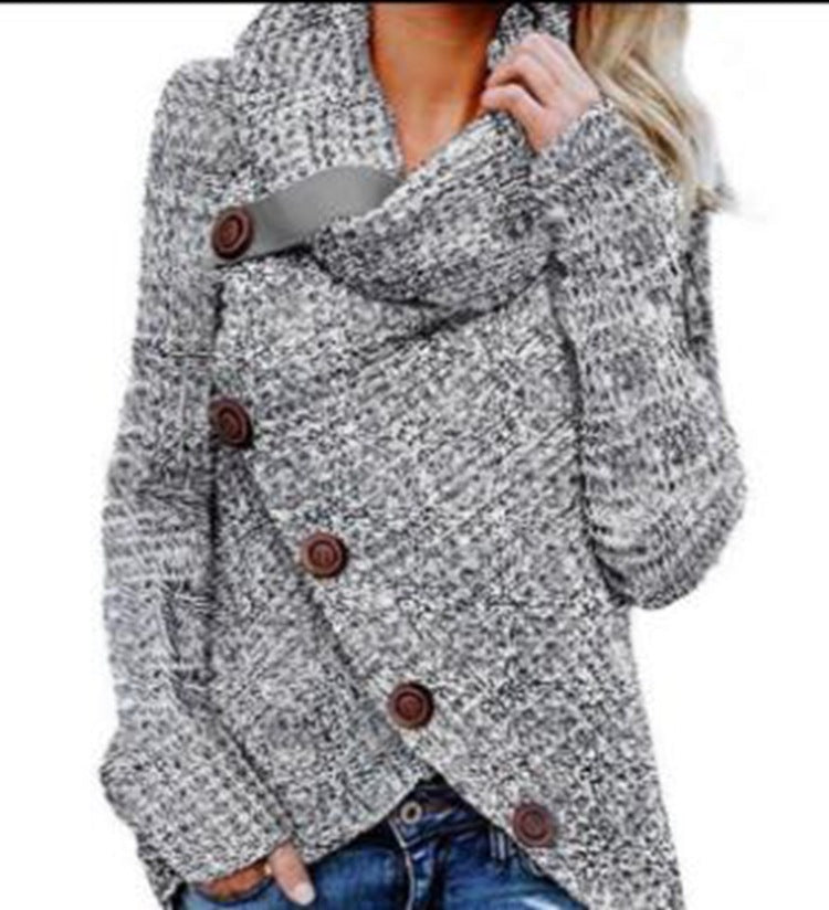 Long-Sleeve Turtleneck Knitwear with Buttons