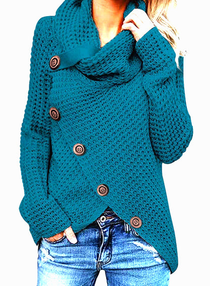 Long-Sleeve Turtleneck Knitwear with Buttons