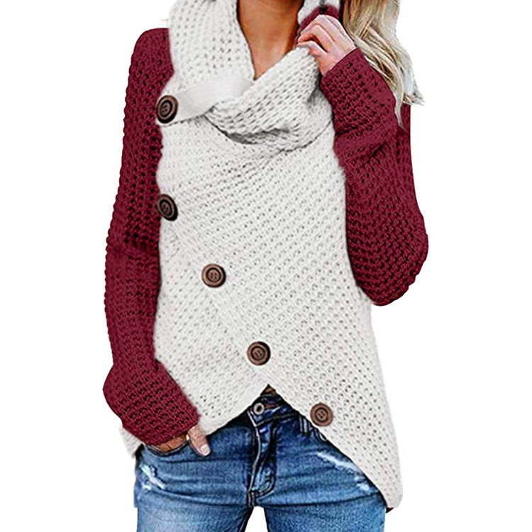 Long-Sleeve Turtleneck Knitwear with Buttons