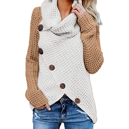Long-Sleeve Turtleneck Knitwear with Buttons