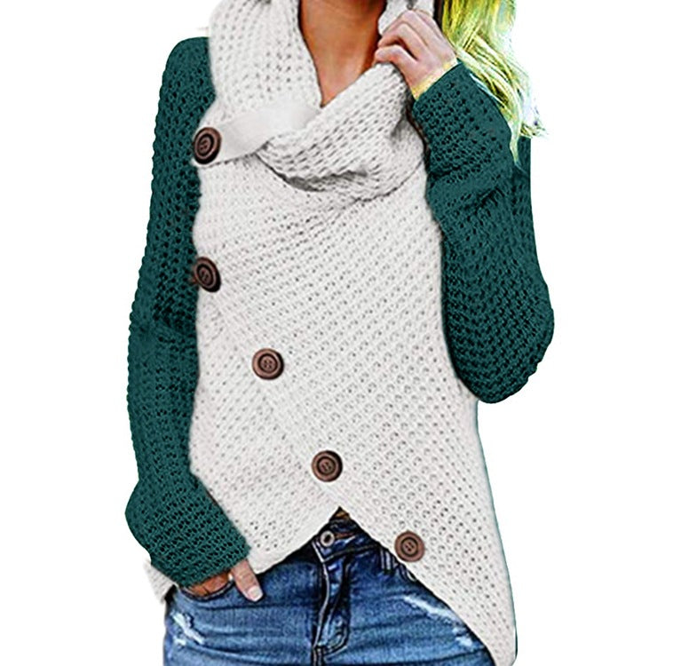 Long-Sleeve Turtleneck Knitwear with Buttons