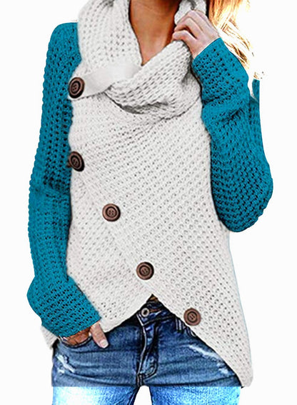 Long-Sleeve Turtleneck Knitwear with Buttons