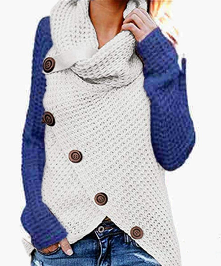 Long-Sleeve Turtleneck Knitwear with Buttons