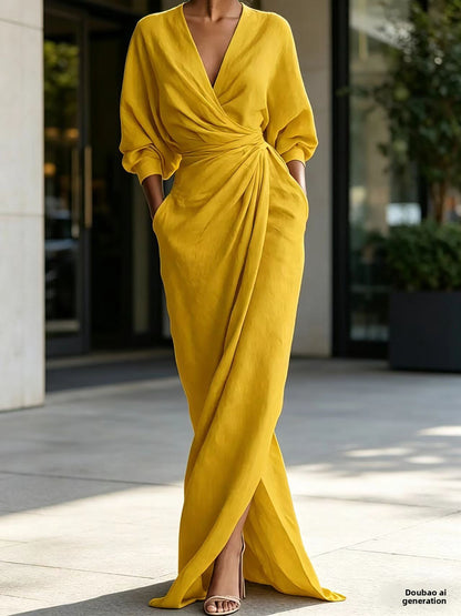Long Sleeve V-Neck A-Line Dress