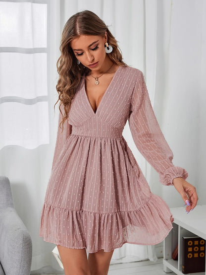 Long Sleeve V-Neck High Waist Dress