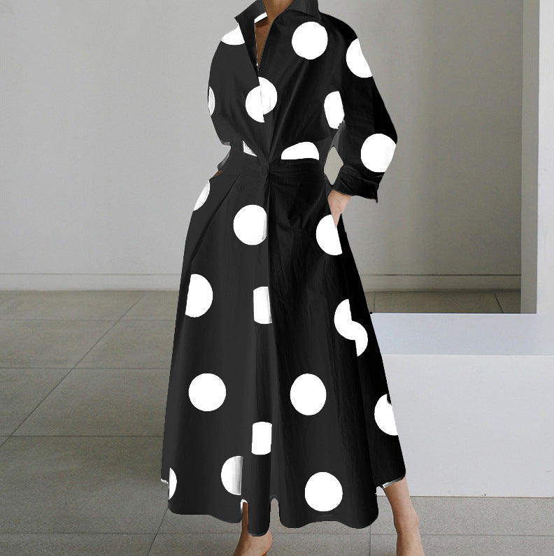Long sleeve V-neck printed dress women's clothing