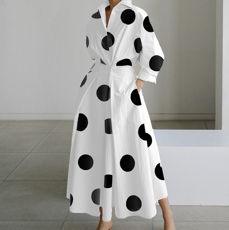 Long sleeve V-neck printed dress women's clothing