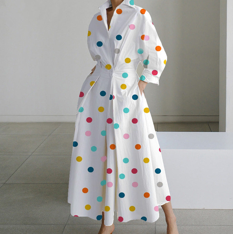 Long sleeve V-neck printed dress women's clothing