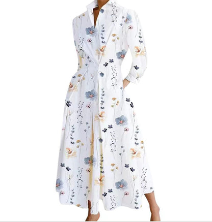 Long sleeve V-neck printed dress women's clothing