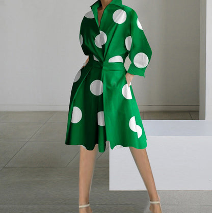long sleeve V-neck printed mid-length dress women's clothing