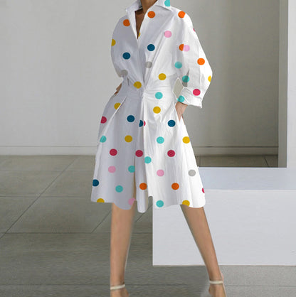 long sleeve V-neck printed mid-length dress women's clothing
