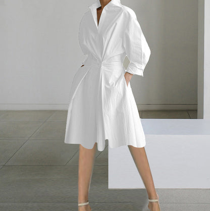 long sleeve V-neck printed mid-length dress women's clothing