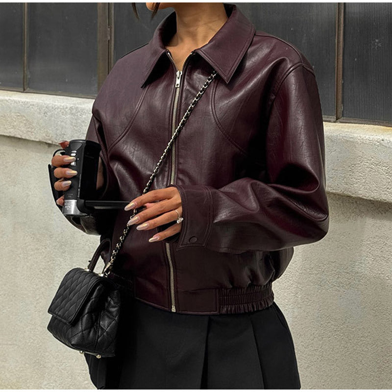 Long Sleeve Zipper Leather Jacket