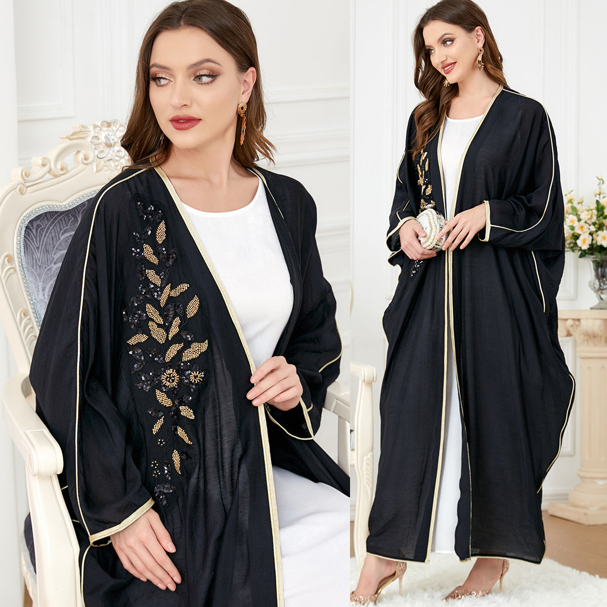 Long-sleeved and bat-sleeve fitted dress