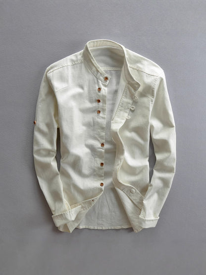 Long-Sleeved Button-Up Collar Shirt Solid Color Casual Shirt